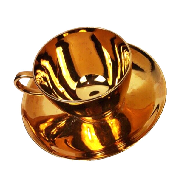 Antique Geo. H. Bowman & Son Gold Tea Cup Saucer 1920-40's Eggshell USA - Picture 7 of 8